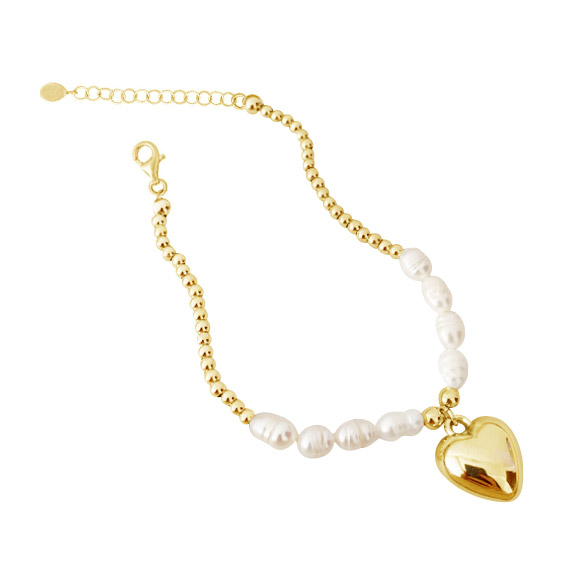 Valentine Heart Pendant Pearl Bracelet